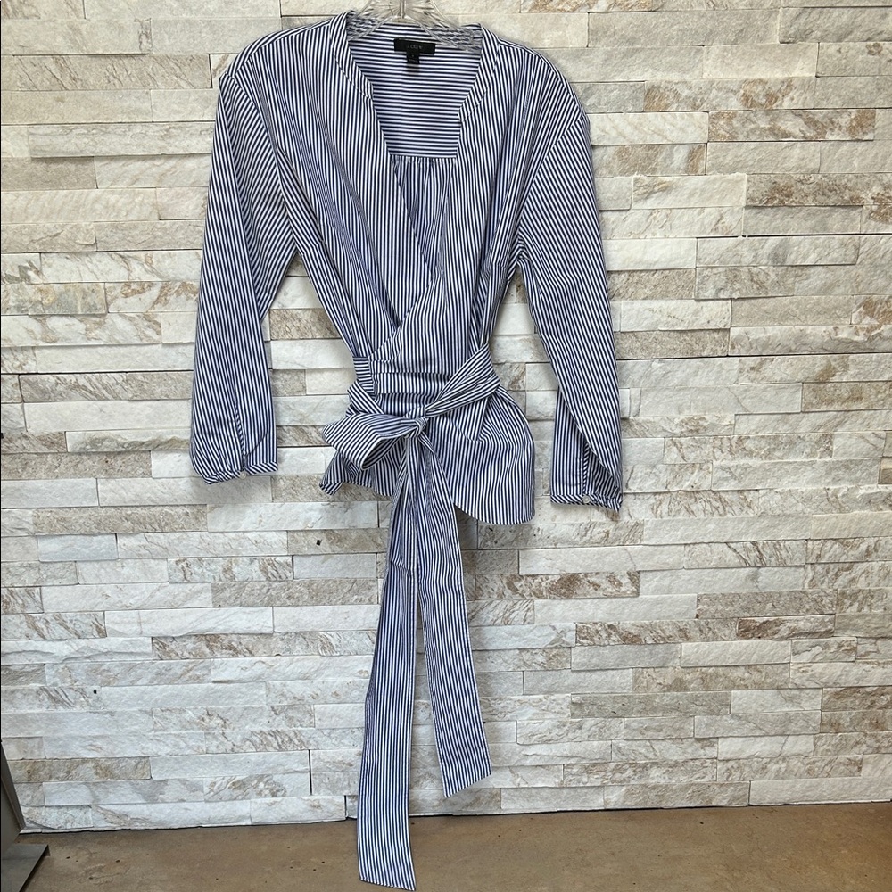 Striped Wrap Blouse - Blue